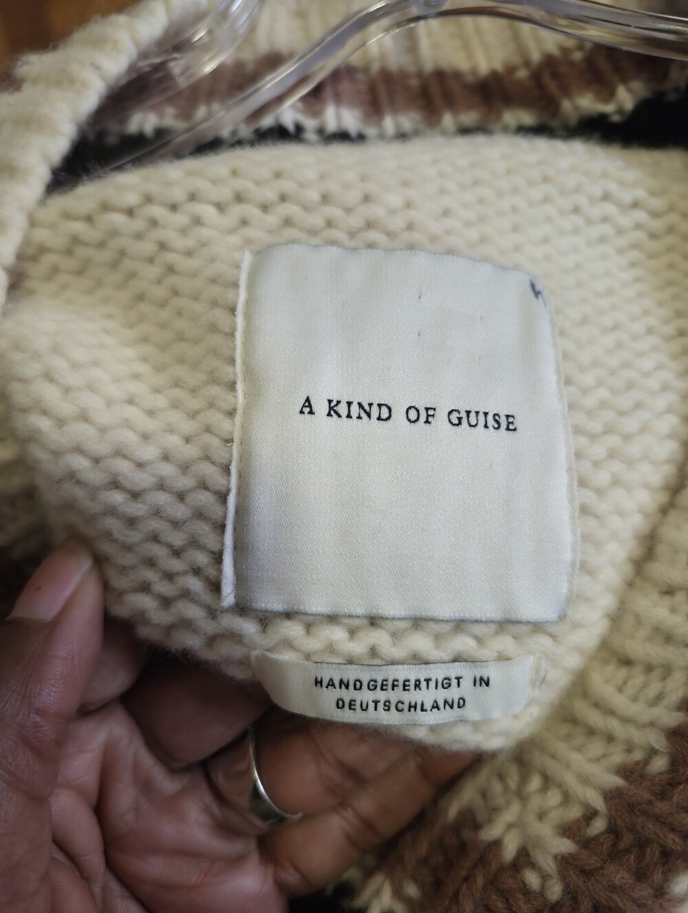 A Kind of Guise Women’s XL Cream V-Neck Striped Knit Wool Pullover Sweater - Picture 3 of 5
